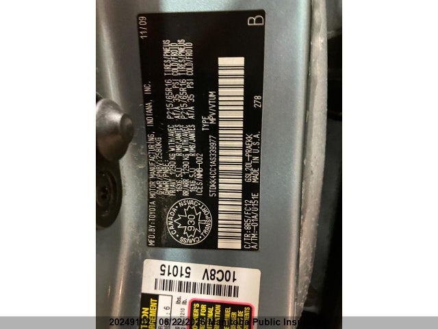 Aukcja sprzedaży 2010 Toyota Sienna Le V6 Le V6, vin: 5TDKK4CC1AS339977, numer aukcji: 20249102