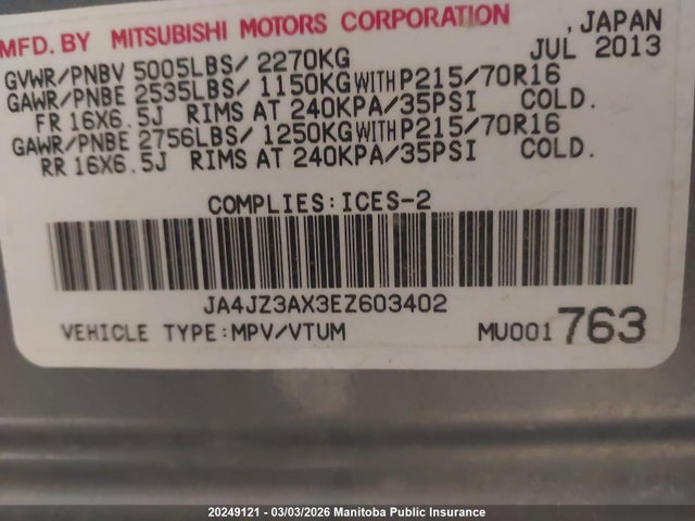 Mitsubishi Outlander Se 2014 JA4JZ3AX3EZ603402 Image 9