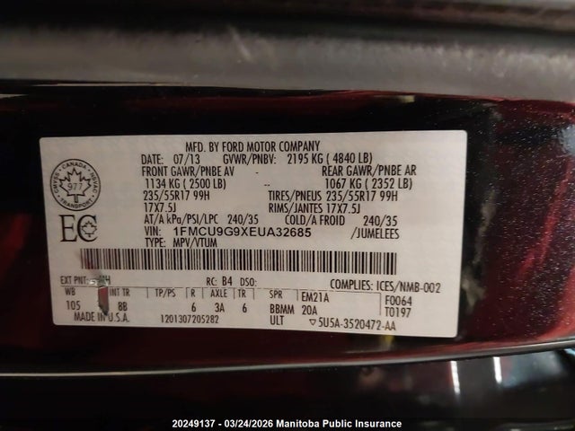 Продажа на аукционе авто 2014 Ford Escape Se, vin: 1FMCU9G9XEUA32685, номер лота: 20249137