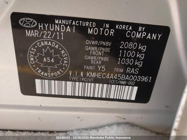 Aukcja sprzedaży 2011 Hyundai Sonata Hybrid, vin: KMHEC4A45BA003961, numer aukcji: 20249205