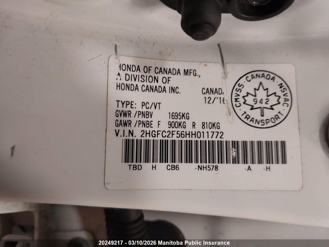 Aukcja sprzedaży 2017 Honda Civic Lx, vin: 2HGFC2F56HH011772, numer aukcji: 20249217