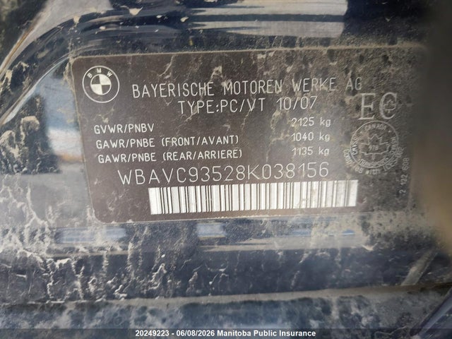 2008 Bmw 328xi მანქანა იყიდება აუქციონზე, vin: WBAVC93528K038156, აუქციონის ნომერი: 20249223