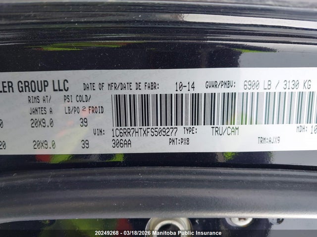 Aukcja sprzedaży 2015 Dodge Ram 1500 Slt Quad Cab, vin: 1C6RR7HTXFS509277, numer aukcji: 20249268