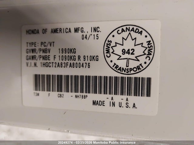 Honda Accord Ex-l V6 2015 1HGCT2A83FA800476 Image 9