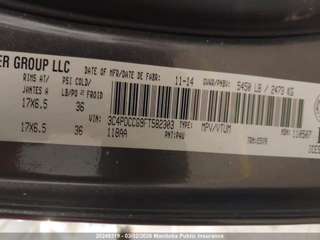 3C4PDCCG9FT582303 Dodge Journey Sxt