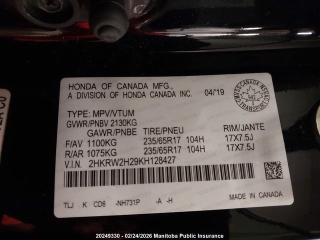 2HKRW2H29KH128427 Honda CR-V LX