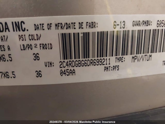 Aukcja sprzedaży 2013 Dodge Grand Caravan Se, vin: 2C4RDGBG6DR699211, numer aukcji: 20249378