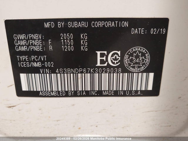 Subaru Leagacy 2019 4S3BNDP67K3029038 Image 9
