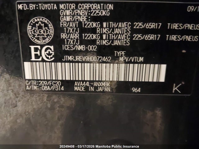 Aukcja sprzedaży 2017 Toyota Rav4 Le Hybrid, vin: JTMRJREV9HD072462, numer aukcji: 20249408