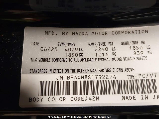 Aukcja sprzedaży 2025 Mazda Mazda3 Gs, vin: JM1BPACM8S1792274, numer aukcji: 20249414