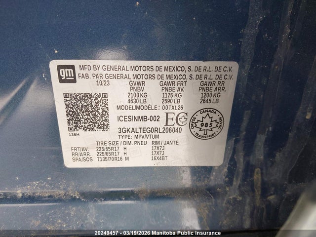 Aukcja sprzedaży 2024 Gmc Terrain Sle, vin: 3GKALTEG0RL206040, numer aukcji: 20249457