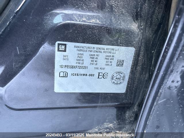 20249493 :رقم المزاد ، 1G1PE5SBXF7255291 vin ، 2015 Chevrolet Cruze Lt Turbo مزاد بيع