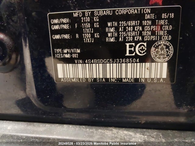 4S4BSDGC5J3368504 Subaru Outback 2.5i