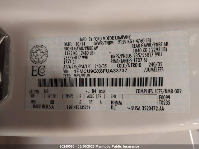 Aukcja sprzedaży 2015 Ford Escape Se, vin: 1FMCU9GX8FUA33737, numer aukcji: 20249593