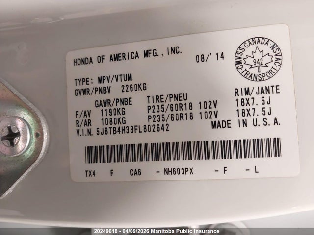 5J8TB4H38FL802642 Acura RDX