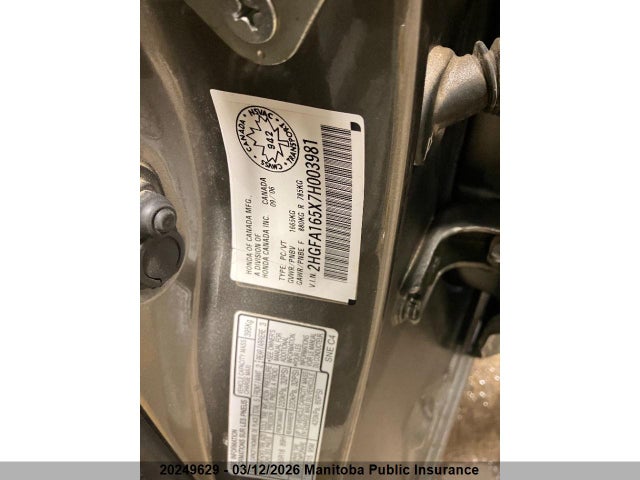 20249629 :رقم المزاد ، 2HGFA165X7H003981 vin ، 2007 Honda Civic Lx مزاد بيع