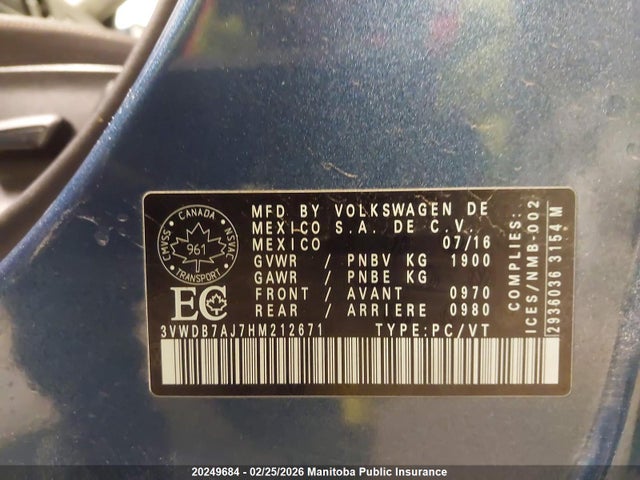 3VWDB7AJ7HM212671 Volkswagen Jetta 1.4 Tsi