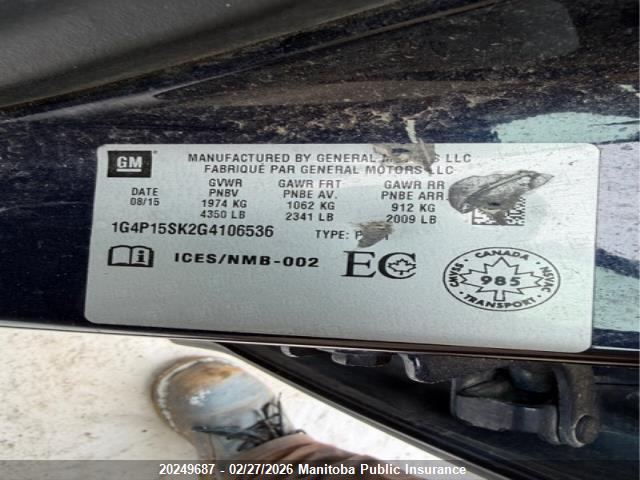 Aukcja sprzedaży 2016 Buick Verano, vin: 1G4P15SK2G4106536, numer aukcji: 20249687