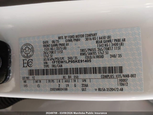 1FTEW1LP9SKE91405 Ford F150 Xl Supercrew