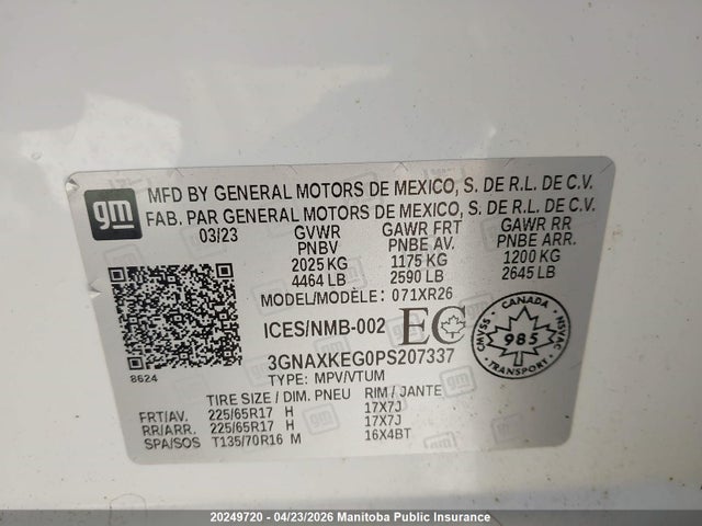 3GNAXKEG0PS207337 Chevrolet EQUINOX LT