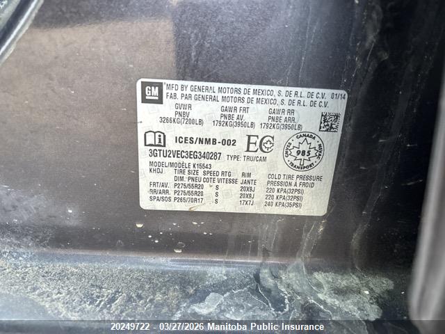 20249722 :رقم المزاد ، 3GTU2VEC3EG340287 vin ، 2014 Gmc Sierra 1500 Crew Cab مزاد بيع