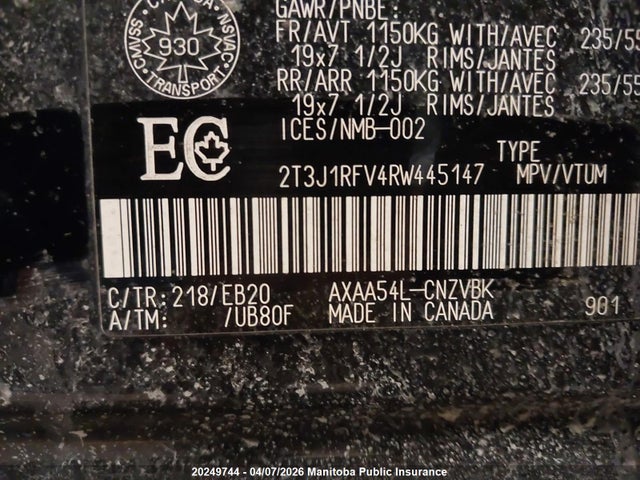 2024 Toyota Rav4 Trail მანქანა იყიდება აუქციონზე, vin: 2T3J1RFV4RW445147, აუქციონის ნომერი: 20249744