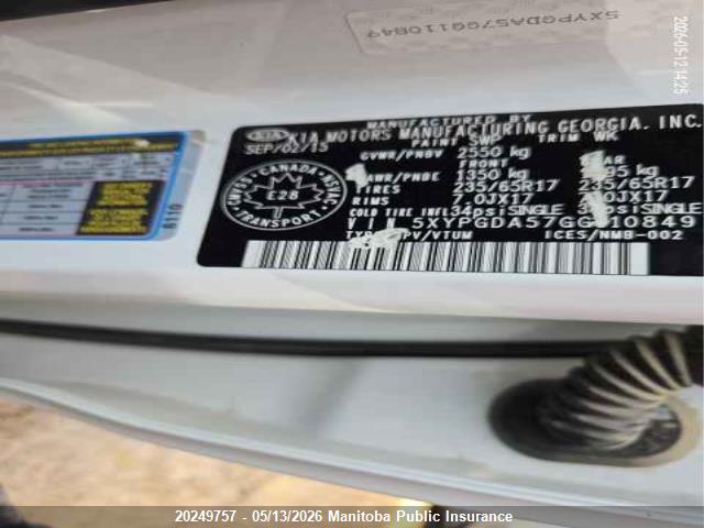 5XYPGDA57GG110849 KIA Sorento Lx V6