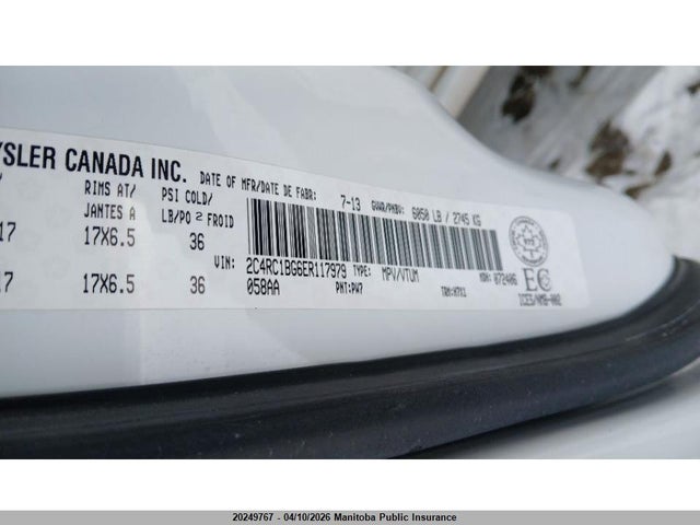 20249767 :رقم المزاد ، 2C4RC1BG6ER117979 vin ، 2014 Chrysler Town & Country Touring مزاد بيع