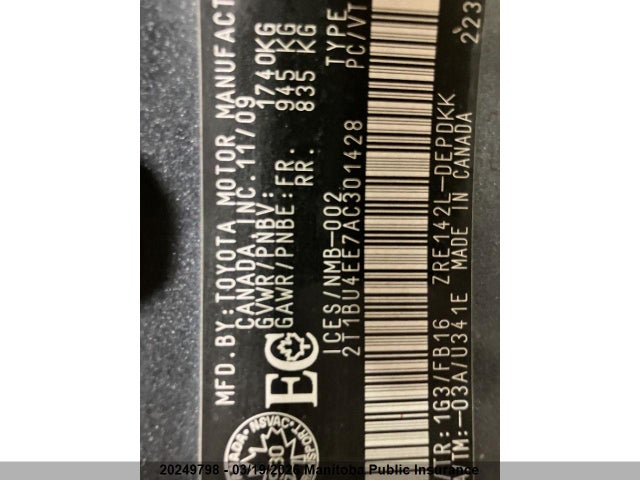 20249798 :رقم المزاد ، 2T1BU4EE7AC301428 vin ، 2010 Toyota Corolla Ce مزاد بيع