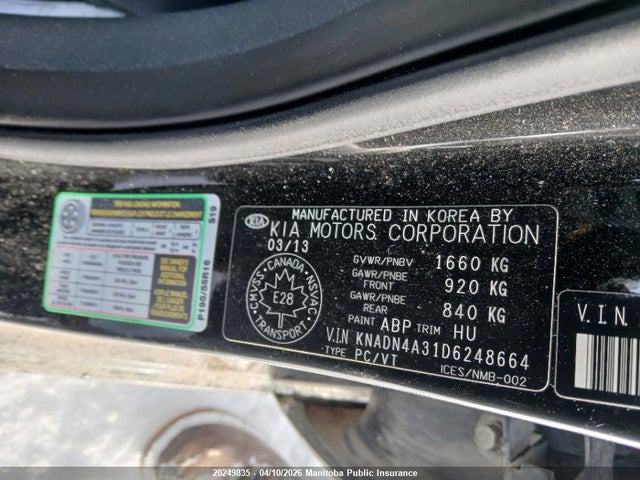 20249835 :رقم المزاد ، KNADN4A31D6248664 vin ، 2013 Kia Rio Ex مزاد بيع