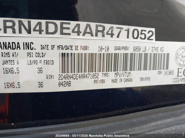 Aukcja sprzedaży 2010 Dodge Grand Caravan Se, vin: 2D4RN4DE4AR471052, numer aukcji: 20249869