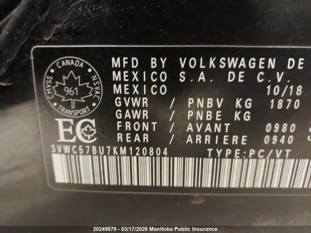 Aukcja sprzedaży 2019 Volkswagen Jetta 1.4 Tsi, vin: 3VWC57BU7KM120804, numer aukcji: 20249879