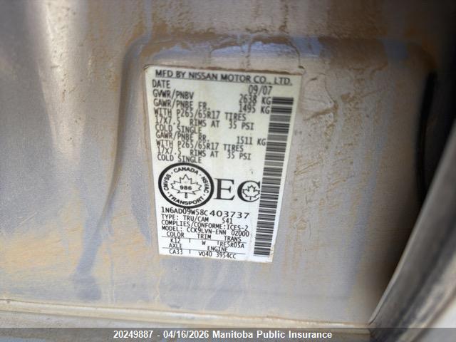 Aukcja sprzedaży 2008 Nissan Frontier Se Crew Cab V6, vin: 1N6AD09W58C403737, numer aukcji: 20249887