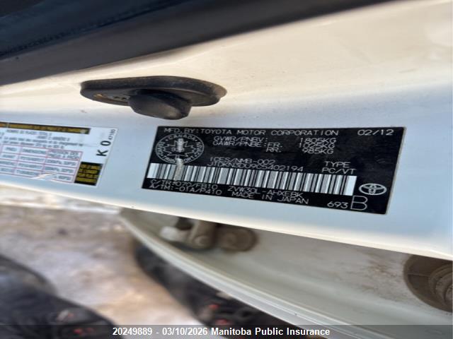 20249889 :رقم المزاد ، JTDKN3DU9C5402194 vin ، 2012 Toyota Prius مزاد بيع