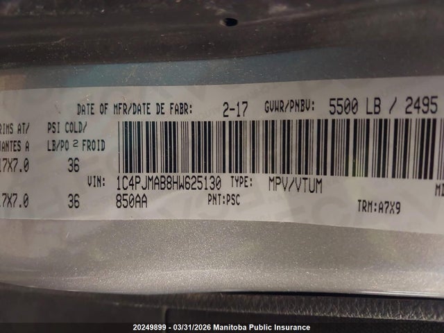 1C4PJMAB8HW625130 Jeep Cherokee Sport