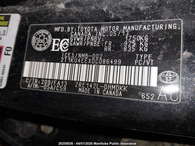 20250026 :رقم المزاد ، 2T1KU4EEXDC086499 vin ، 2013 Toyota Matrix مزاد بيع