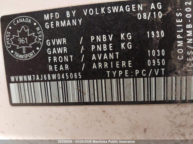 Aukcja sprzedaży 2011 Volkswagen Golf 2.0 Tdi, vin: WVWNM7AJ6BW045065, numer aukcji: 20250059