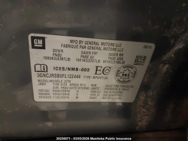 Chevrolet Trax Lt 2015 3GNCJRSB8FL122444 Image 9
