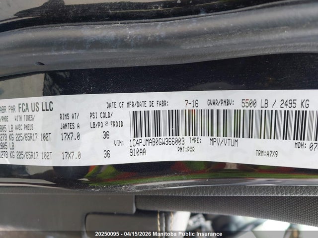 Продажа на аукционе авто 2016 Jeep Cherokee Sport, vin: 1C4PJMAB0GW366003, номер лота: 20250095