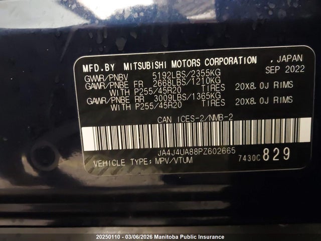 JA4J4UA88PZ602665 Mitsubishi Outlander Sel