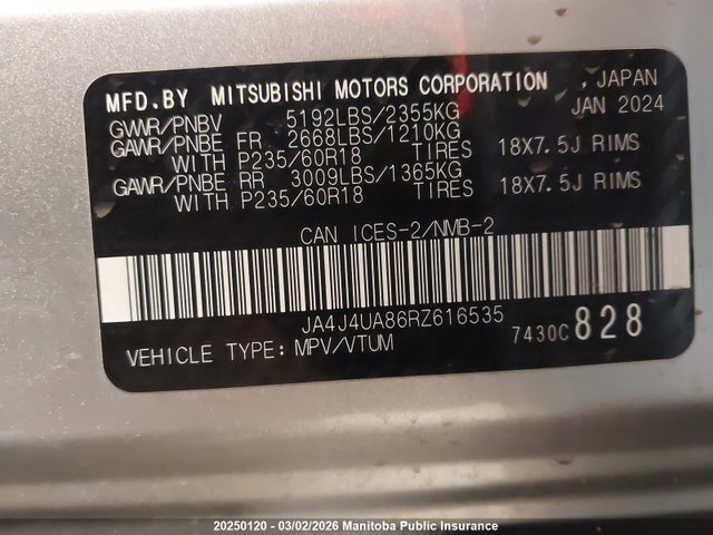 JA4J4UA86RZ616535 Mitsubishi Outlander Es