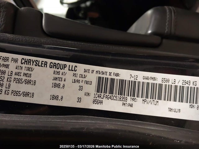 Продаж на аукціоні авто 2013 Jeep Grand Cherokee Laredo, vin: 1C4RJFAG4DC518359, номер лоту: 20250135
