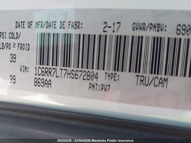 Aukcja sprzedaży 2017 Dodge Ram 1500 Big Horn Crew Cab, vin: 1C6RR7LT7HS672804, numer aukcji: 20250238