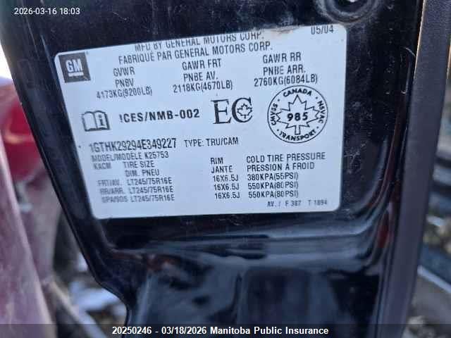 Aukcja sprzedaży 2004 Gmc Sierra 2500 Hd Sle Ext Cab, vin: 1GTHK29294E349227, numer aukcji: 20250246