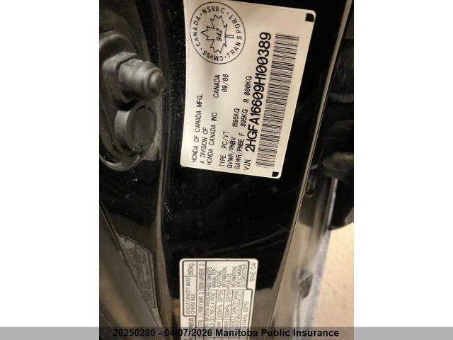 Продаж на аукціоні авто 2009 Honda Civic Sport, vin: 2HGFA16609H100389, номер лоту: 20250280