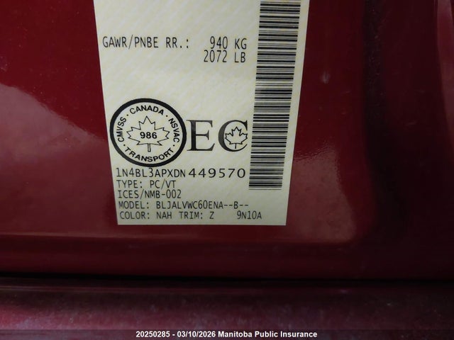 Продажа на аукционе авто 2013 Nissan Altima 3.5 Sl, vin: 1N4BL3APXDN449570, номер лота: 20250285