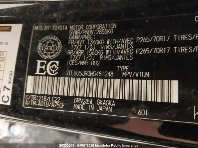 JTEBU5JR3H5481248 Toyota 4runner Sr5 V6