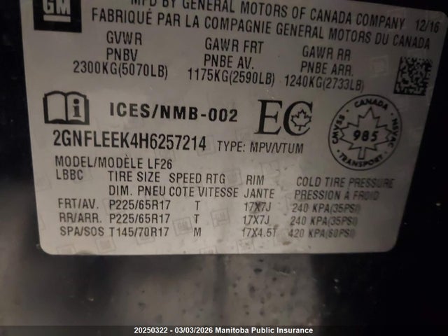 Chevrolet EQUINOX LS 2017 2GNFLEEK4H6257214 Image 9