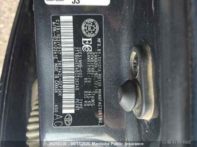 2011 Toyota Corolla S მანქანა იყიდება აუქციონზე, vin: 2T1BU4EE4BC536340, აუქციონის ნომერი: 20250338