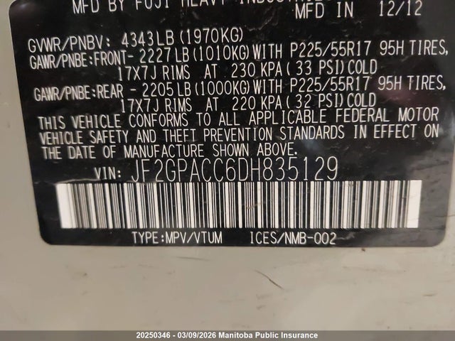 Продаж на аукціоні авто 2013 Subaru Xv Crosstrek Touring, vin: JF2GPACC6DH835129, номер лоту: 20250346